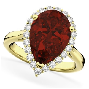 Pear Cut Halo Garnet and Diamond Engagement Ring 14K Yellow Gold 6.24ct - All