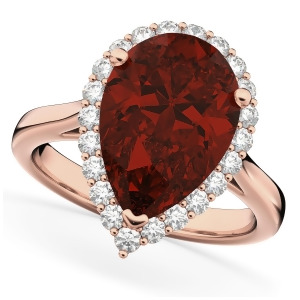 Pear Cut Halo Garnet and Diamond Engagement Ring 14K Rose Gold 6.24ct - All