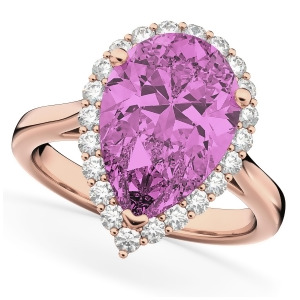 Pear Cut Halo Pink Sapphire and Diamond Engagement Ring 14K Rose Gold 8.34ct - All