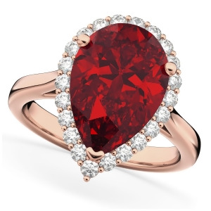Pear Cut Halo Ruby and Diamond Engagement Ring 14K Rose Gold 8.34ct - All