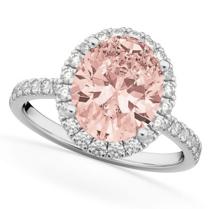 Oval Cut Halo Morganite and Diamond Engagement Ring 14K White Gold 2.81ct - All