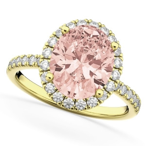 Oval Cut Halo Morganite and Diamond Engagement Ring 14K Yellow Gold 2.81ct - All