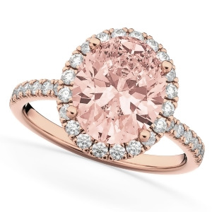 Oval Cut Halo Morganite and Diamond Engagement Ring 14K Rose Gold 2.81ct - All