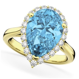 Pear Cut Halo Blue Topaz and Diamond Engagement Ring 14K Yellow Gold 8.94ct - All