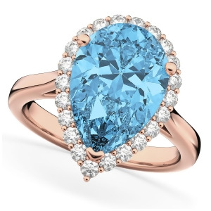 Pear Cut Halo Blue Topaz and Diamond Engagement Ring 14K Rose Gold 8.94ct - All