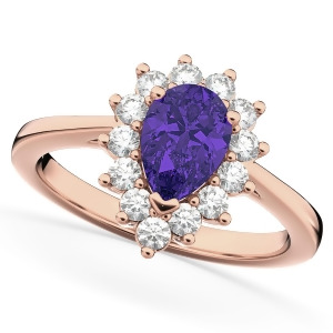 Halo Tanzanite and Diamond Floral Pear Shaped Fashion Ring 14k Rose Gold 1.27ct - All