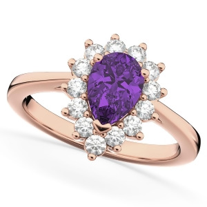 Halo Amethyst and Diamond Floral Pear Shaped Fashion Ring 14k Rose Gold 1.07ct - All