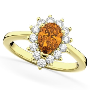 Halo Citrine and Diamond Floral Pear Shaped Fashion Ring 14k Yellow Gold 1.07ct - All