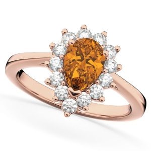 Halo Citrine and Diamond Floral Pear Shaped Fashion Ring 14k Rose Gold 1.07ct - All