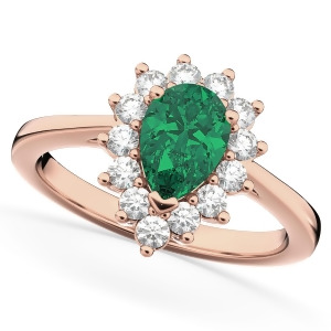 Halo Emerald and Diamond Floral Pear Shaped Fashion Ring 14k Rose Gold 1.12ct - All