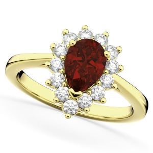 Halo Garnet and Diamond Floral Pear Shaped Fashion Ring 14k Yellow Gold 1.42ct - All