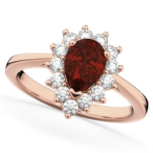 Halo Garnet and Diamond Floral Pear Shaped Fashion Ring 14k Rose Gold 1.42ct - All