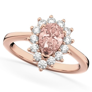 Halo Morganite and Diamond Floral Pear Shaped Fashion Ring 14k Rose Gold 1.07ct - All