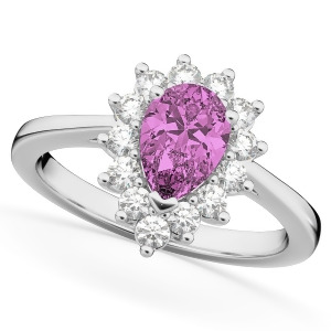 Halo Pink Sapphire and Diamond Floral Pear Shaped Fashion Ring 14k White Gold 1.27ct - All