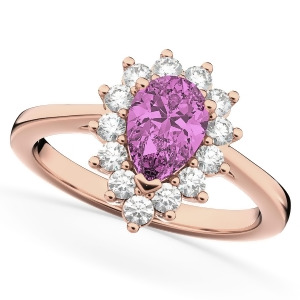 Halo Pink Sapphire and Diamond Floral Pear Shaped Fashion Ring 14k Rose Gold 1.27ct - All