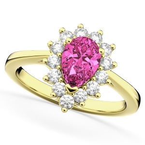 Halo Pink Tourmaline and Diamond Floral Pear Shaped Fashion Ring 14k Yellow Gold 1.02ct - All