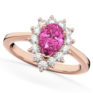 Halo Pink Tourmaline and Diamond Floral Pear Shaped Fashion Ring 14k Rose Gold 1.02ct - All