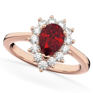 Halo Ruby and Diamond Floral Pear Shaped Fashion Ring 14k Rose Gold 1.27ct - All