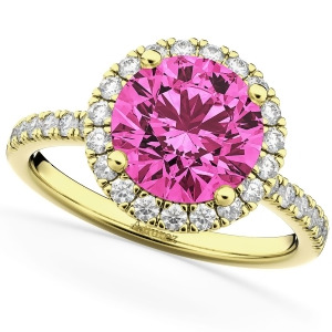 Halo Pink Tourmaline and Diamond Engagement Ring 14K Yellow Gold 2.50ct - All