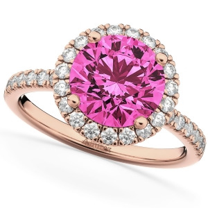 Halo Pink Tourmaline and Diamond Engagement Ring 14K Rose Gold 2.50ct - All