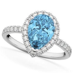 Pear Cut Halo Blue Topaz and Diamond Engagement Ring 14K White Gold 1.91ct - All