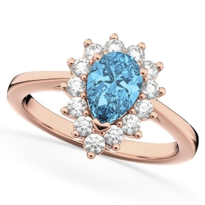 Halo Blue Topaz and Diamond Floral Pear Shaped Fashion Ring 14k Rose Gold 1.42ct - All