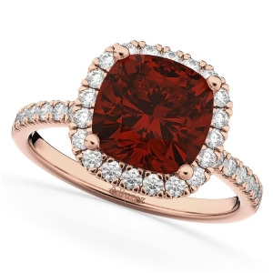 Cushion Cut Halo Garnet and Diamond Engagement Ring 14k Rose Gold 3.11ct - All