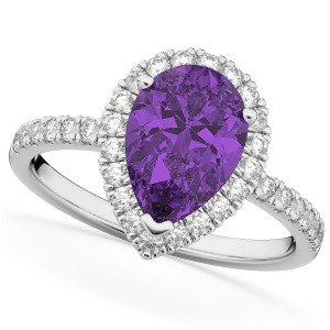 Pear Cut Halo Amethyst and Diamond Engagement Ring 14K White Gold 2.21ct - All