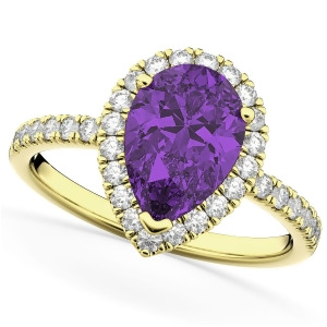 Pear Cut Halo Amethyst and Diamond Engagement Ring 14K Yellow Gold 2.21ct - All