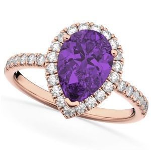 Pear Cut Halo Amethyst and Diamond Engagement Ring 14K Rose Gold 2.21ct - All