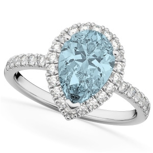 Pear Cut Halo Aquamarine and Diamond Engagement Ring 14K White Gold 2.36ct - All