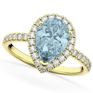 Pear Cut Halo Aquamarine and Diamond Engagement Ring 14K Yellow Gold 2.36ct - All
