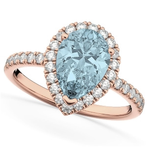 Pear Cut Halo Aquamarine and Diamond Engagement Ring 14K Rose Gold 2.36ct - All