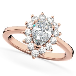 Halo Moissanite and Diamond Floral Pear Shaped Fashion Ring 14k Rose Gold 1.11ct - All
