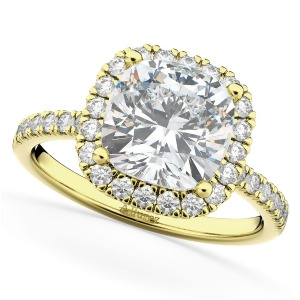 Cushion Cut Halo Moissanite and Diamond Engagement Ring 14k Yellow Gold 2.66ct - All