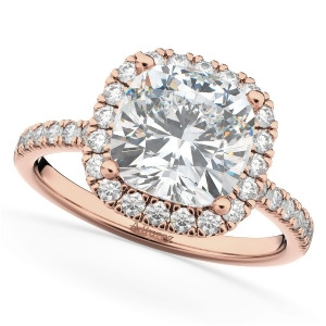 Cushion Cut Halo Moissanite and Diamond Engagement Ring 14k Rose Gold 2.66ct - All