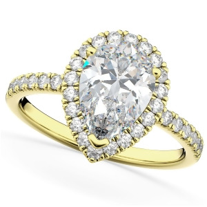 Pear Cut Halo Moissanite and Diamond Engagement Ring 14K Yellow Gold 2.44ct - All