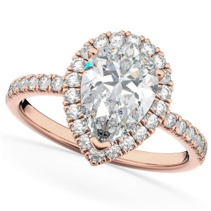 Pear Cut Halo Moissanite and Diamond Engagement Ring 14K Rose Gold 2.44ct - All