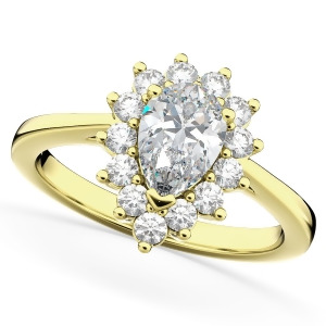 Halo Moissanite and Diamond Floral Pear Shaped Fashion Ring 14k Yellow Gold 1.11ct - All