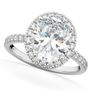 Oval Cut Halo Moissanite and Diamond Engagement Ring 14K White Gold 2.72ct - All
