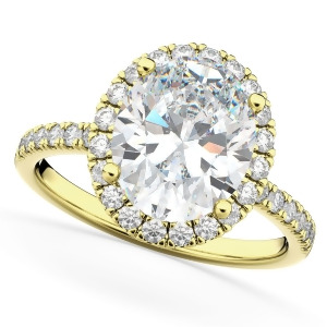 Oval Cut Halo Moissanite and Diamond Engagement Ring 14K Yellow Gold 2.72ct - All