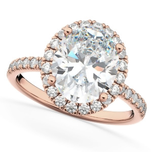 Oval Cut Halo Moissanite and Diamond Engagement Ring 14K Rose Gold 2.72ct - All
