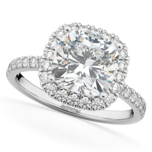 Cushion Cut Halo Moissanite and Diamond Engagement Ring 14k White Gold 2.66ct - All