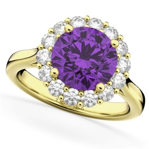 Halo Round Amethyst and Diamond Engagement Ring 14K Yellow Gold 3.26ct - All