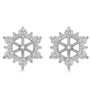 Diamond Flower Halo Earring Jackets 14k White Gold 1.20ct - All