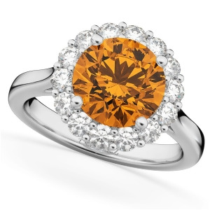 Halo Round Citrine and Diamond Engagement Ring 14K White Gold 3.70ct - All