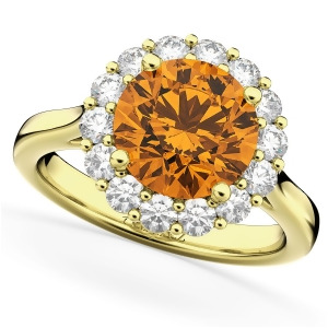 Halo Round Citrine and Diamond Engagement Ring 14K Yellow Gold 3.70ct - All