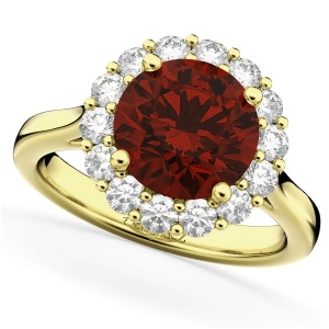 Halo Round Garnet and Diamond Engagement Ring 14K Yellow Gold 4.45ct - All