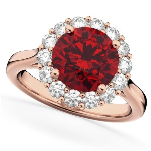 Halo Round Ruby and Diamond Engagement Ring 14K Rose Gold 4.45ct - All