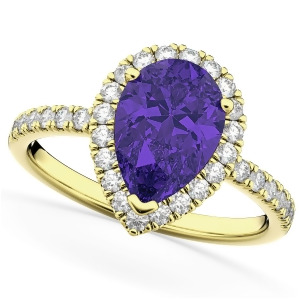 Pear Cut Halo Tanzanite and Diamond Engagement Ring 14K Yellow Gold 1.54ct - All